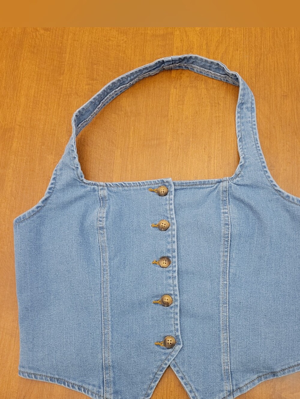 Unbranded Light Blue Denim Button-Front Women’s Jeans Halter Top, Size L